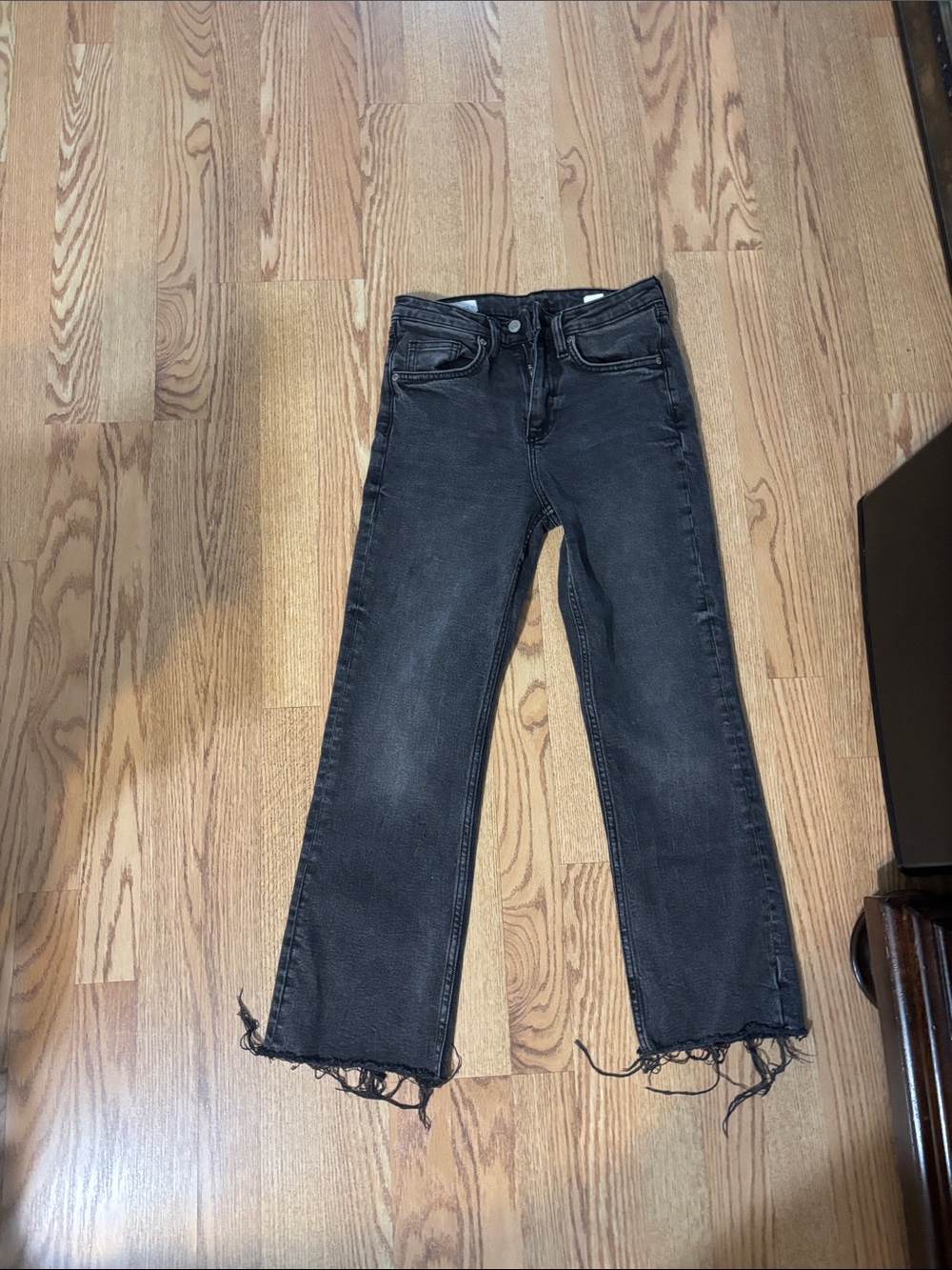 Zara Black Washed Flare Jeans with Raw Hem